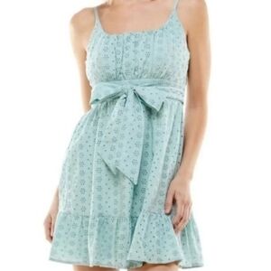 Speechless Sage Green  Eyelet Tie-Waist Mini Dress